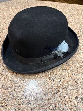 Capas Design JJ Hat Center Black Wool Derby Bowler Hat XL Feather